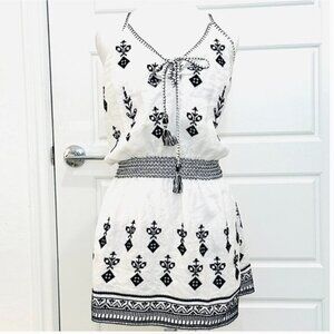 CALYPSO ST. BARTH EMBROIDERED LINEN DRESS MEDIUM